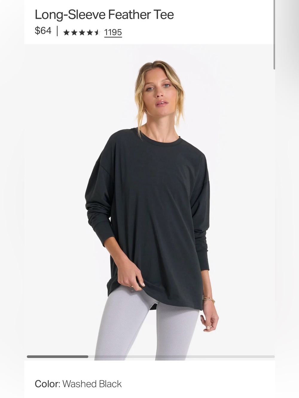 Vuori Long Sleeve Tee in Washed Black size XS
